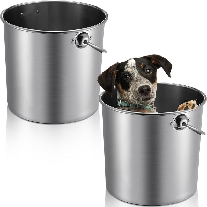 Hsei 2 Pcs Stainless Steel Bucket for Pet Cleaning, 3.2 Gallon Metal Bucket Water Pail with Handle for Fence Kennel Cage Garage Garden Workshop - Image 1